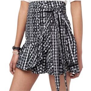 New Rebecca Minkoff Alice Wrap Skirt Checked Gingham Eyelet SZ XS Black + White